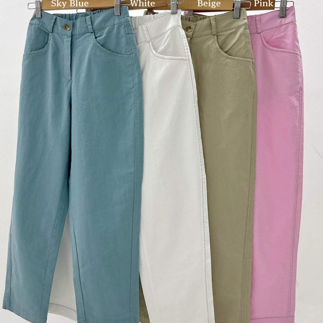 Summer Daily Cotton Back Banding Pants | Semi Baggy Stretch fit