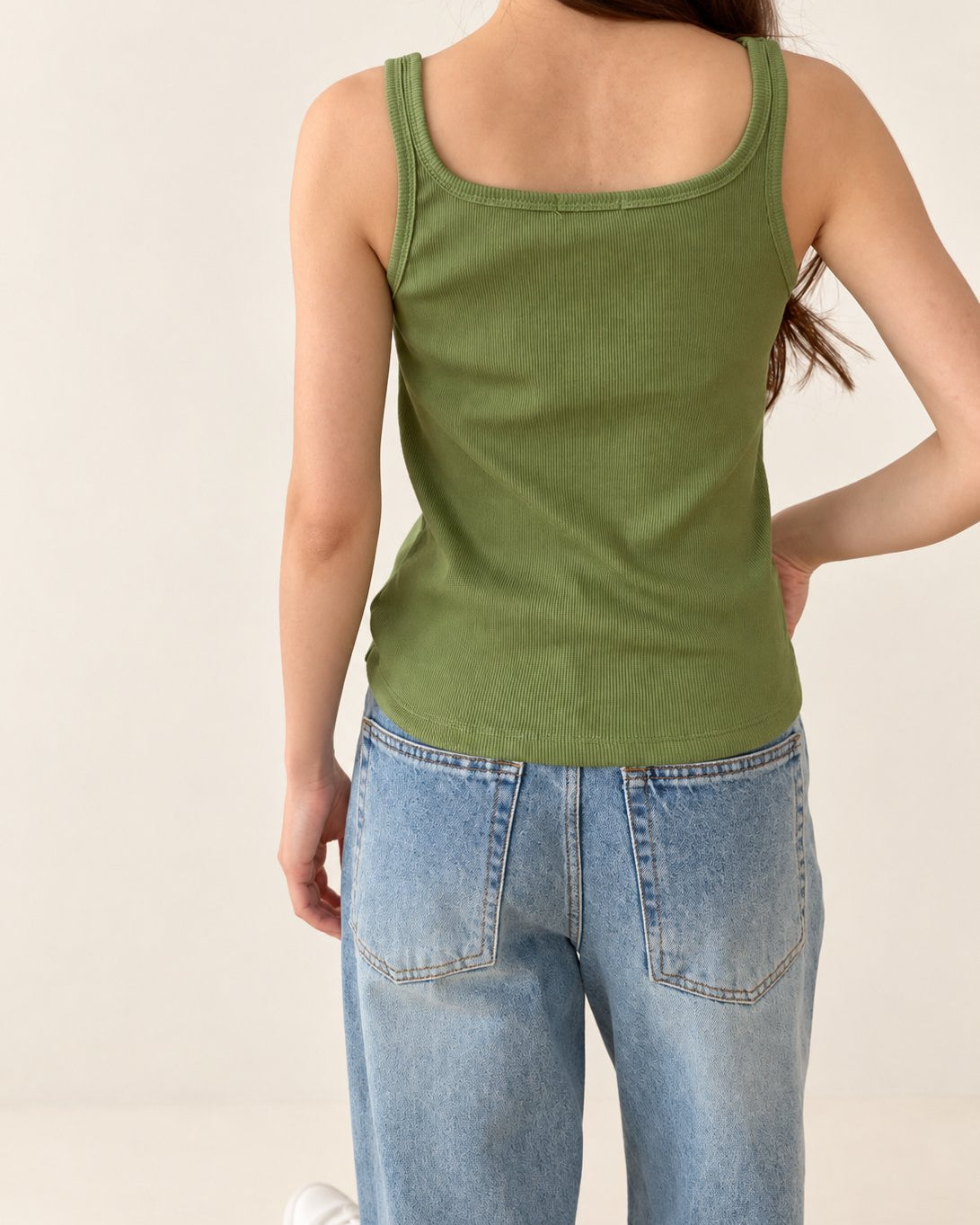 Ribbed Henley Tank Top — Green · 원본 8 수정본