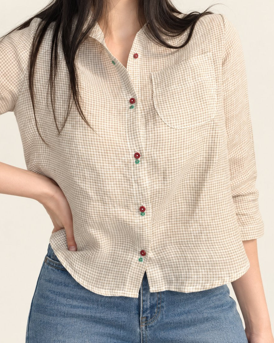 Audrey Gingham Linen Shirt — Beige (사진 색상) · 원본 4 수정본
