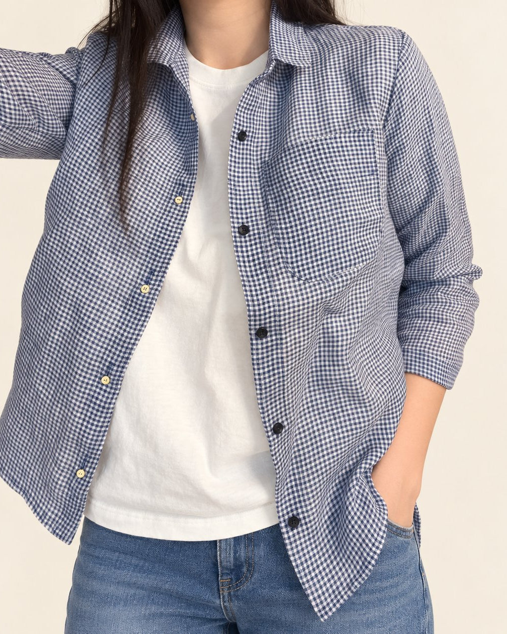 Audrey Gingham Linen Shirt — Blue · 원본 6 수정본