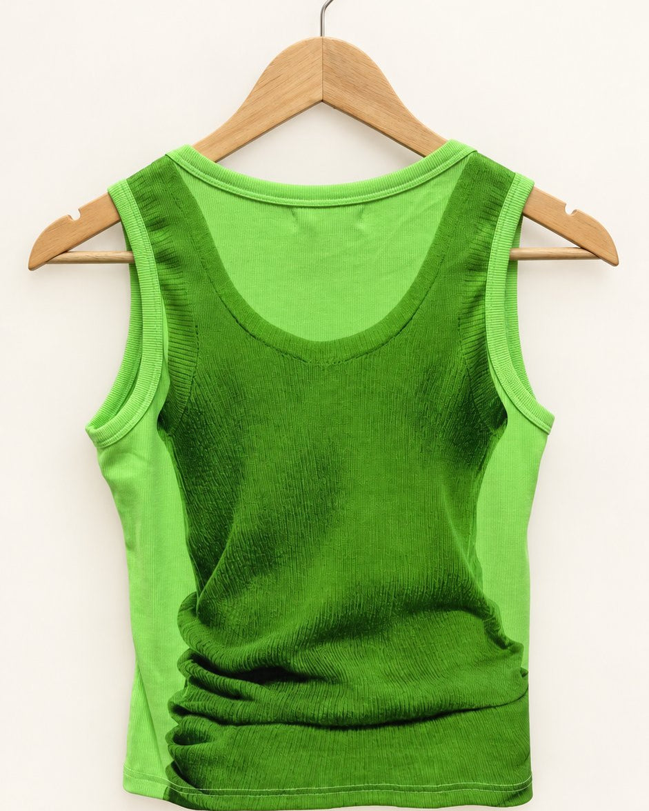 Layered Look Graphic Print Ribbed Tank Top — Green · 원본 18 수정본