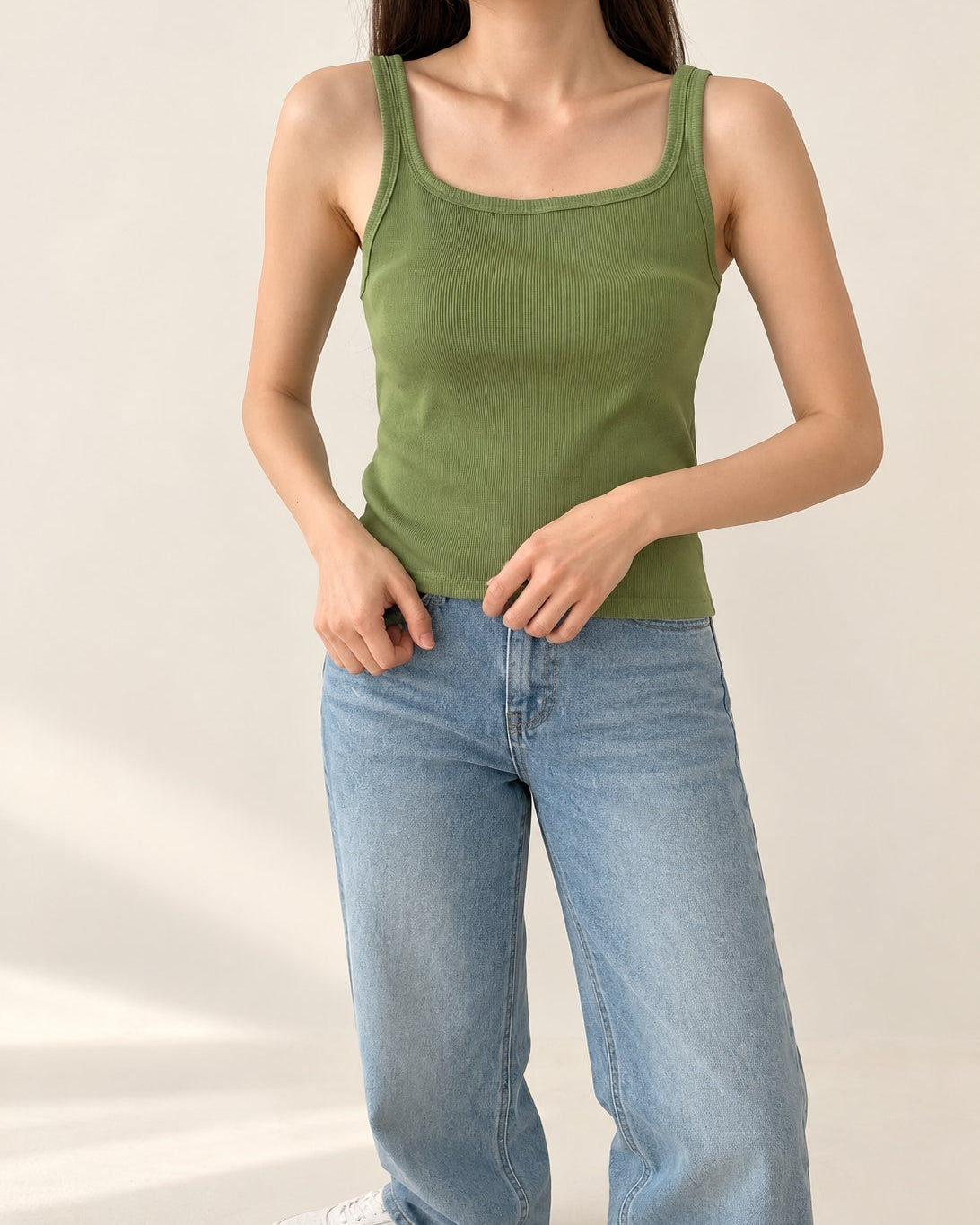 Ribbed Henley Tank Top — Green · 원본 5 수정본