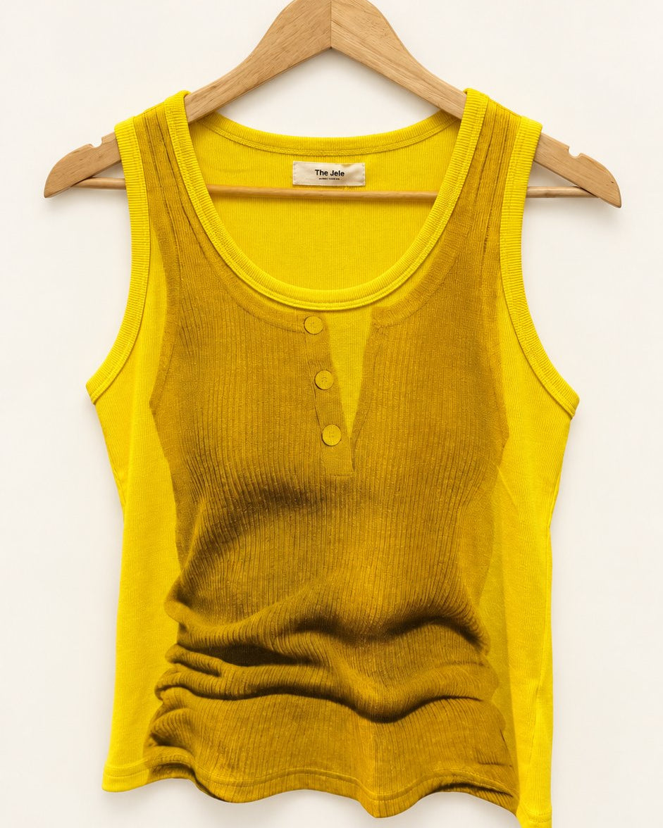 Layered Look Graphic Print Ribbed Tank Top — Yellow · 원본 19 수정본