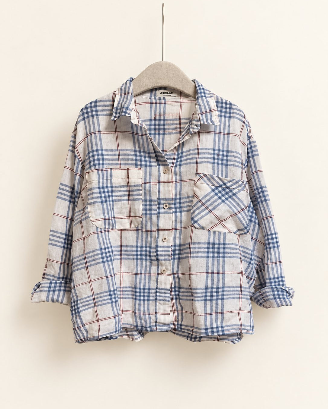 Soft Plaid Linen Shirt — 원본 색상 · 원본 2 수정본