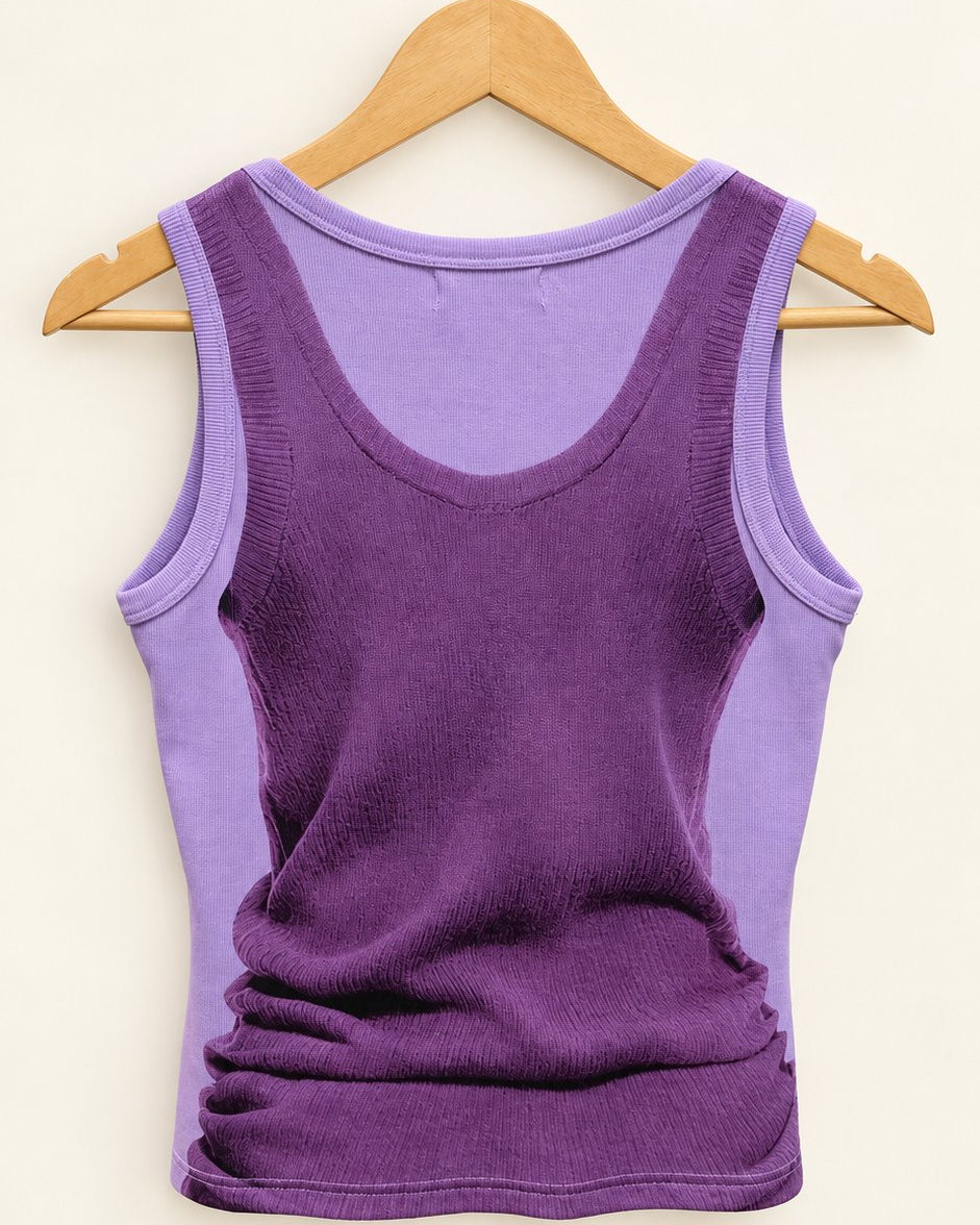 Layered Look Graphic Print Ribbed Tank Top — Light Purple · 원본 15 수정본