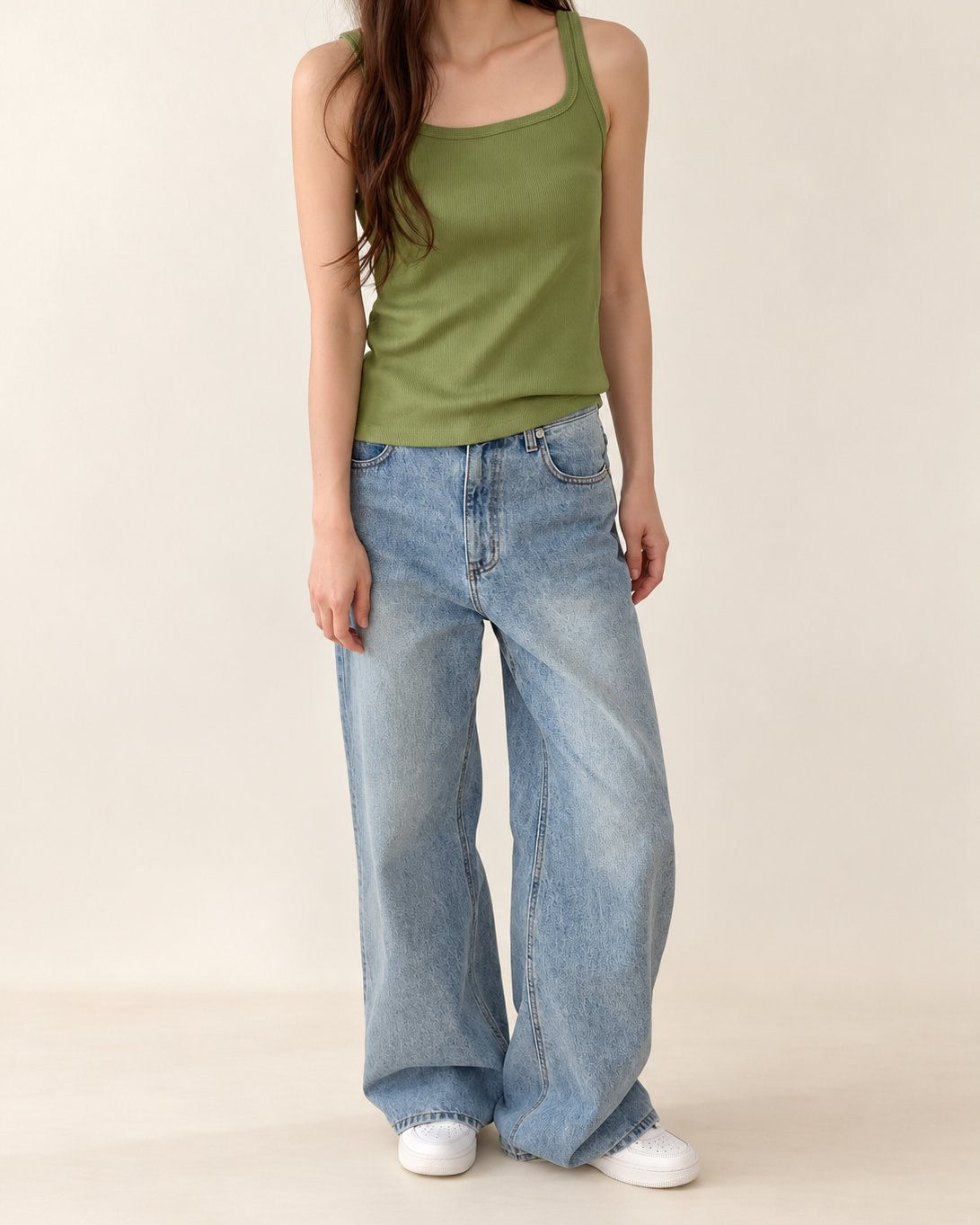 Ribbed Henley Tank Top — Green · 원본 14 수정본