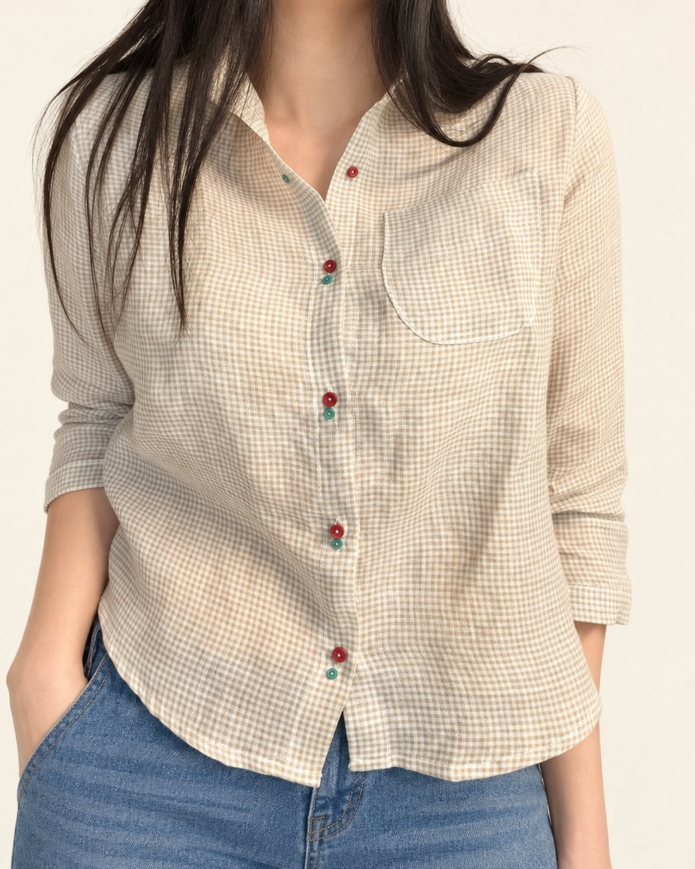 Audrey Gingham Linen Shirt — Beige (사진 색상) · 원본 2 수정본