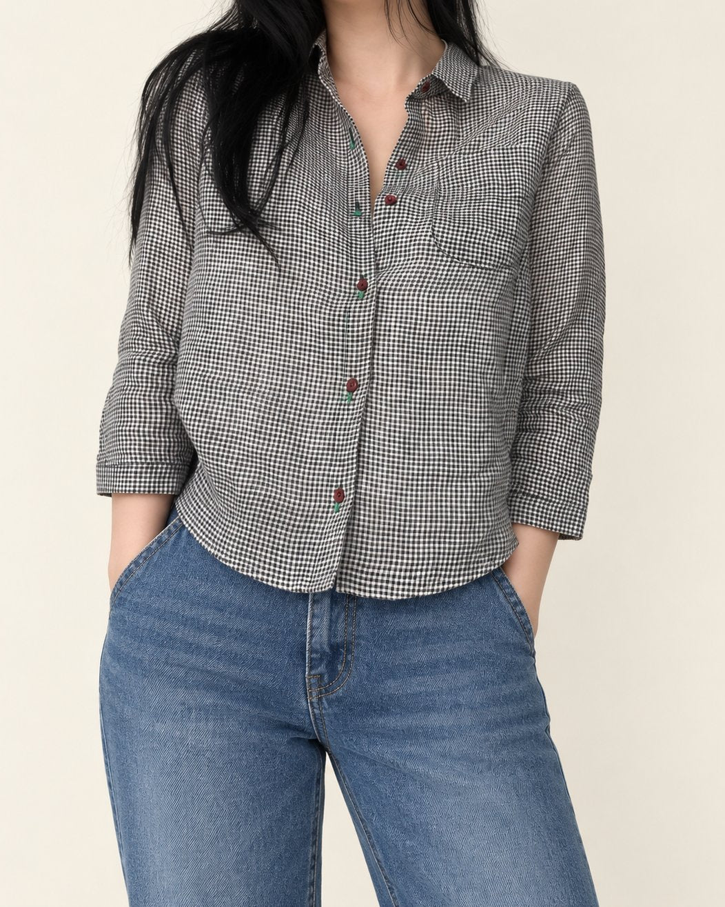 Audrey Gingham Linen Shirt — Black · 원본 5 수정본