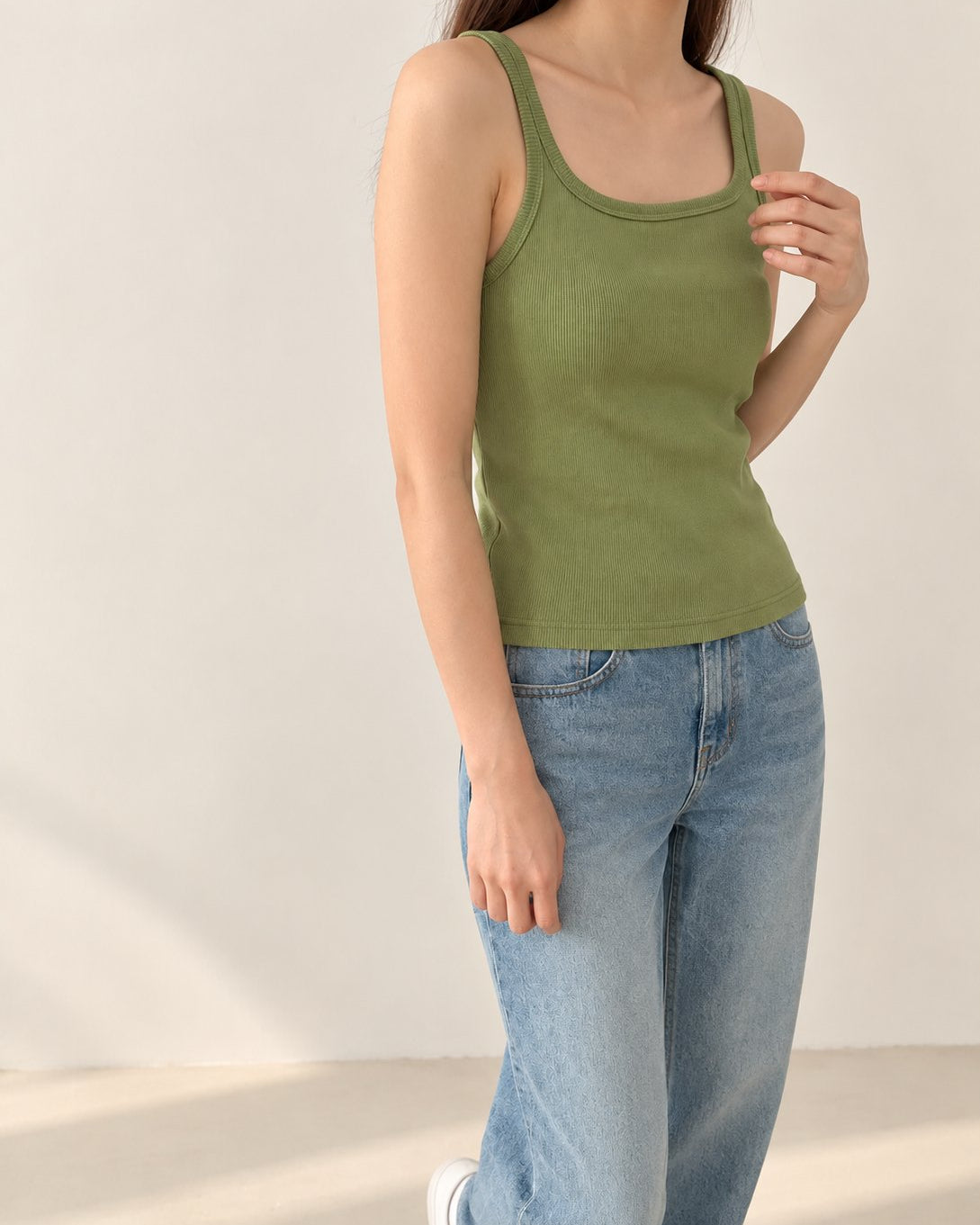 Ribbed Henley Tank Top — Green · 원본 12 수정본