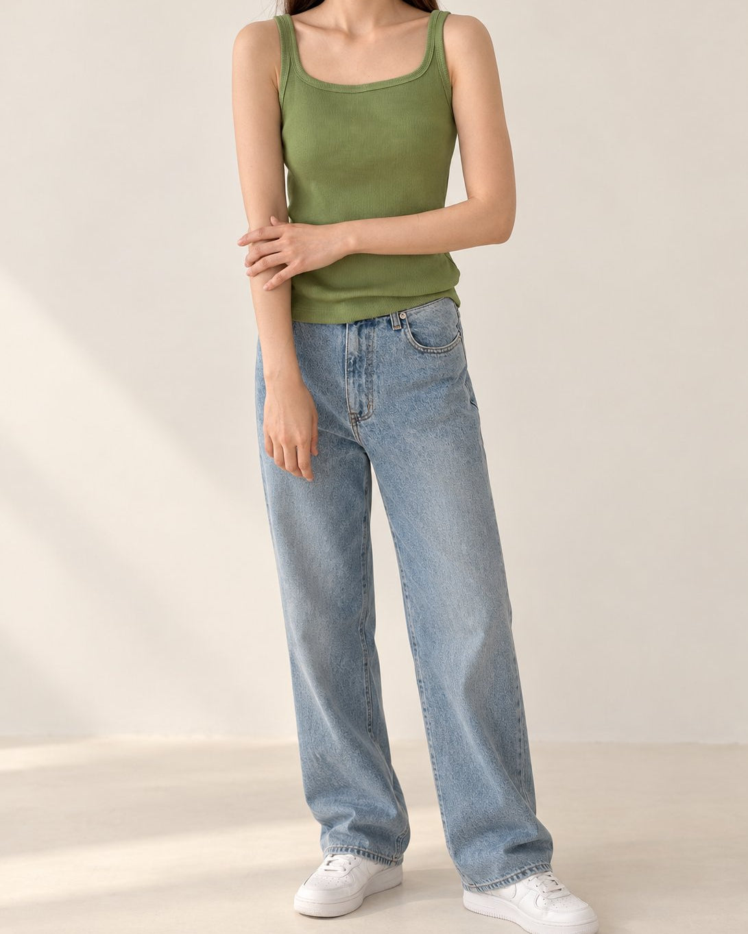 Ribbed Henley Tank Top — Green · 원본 7 수정본
