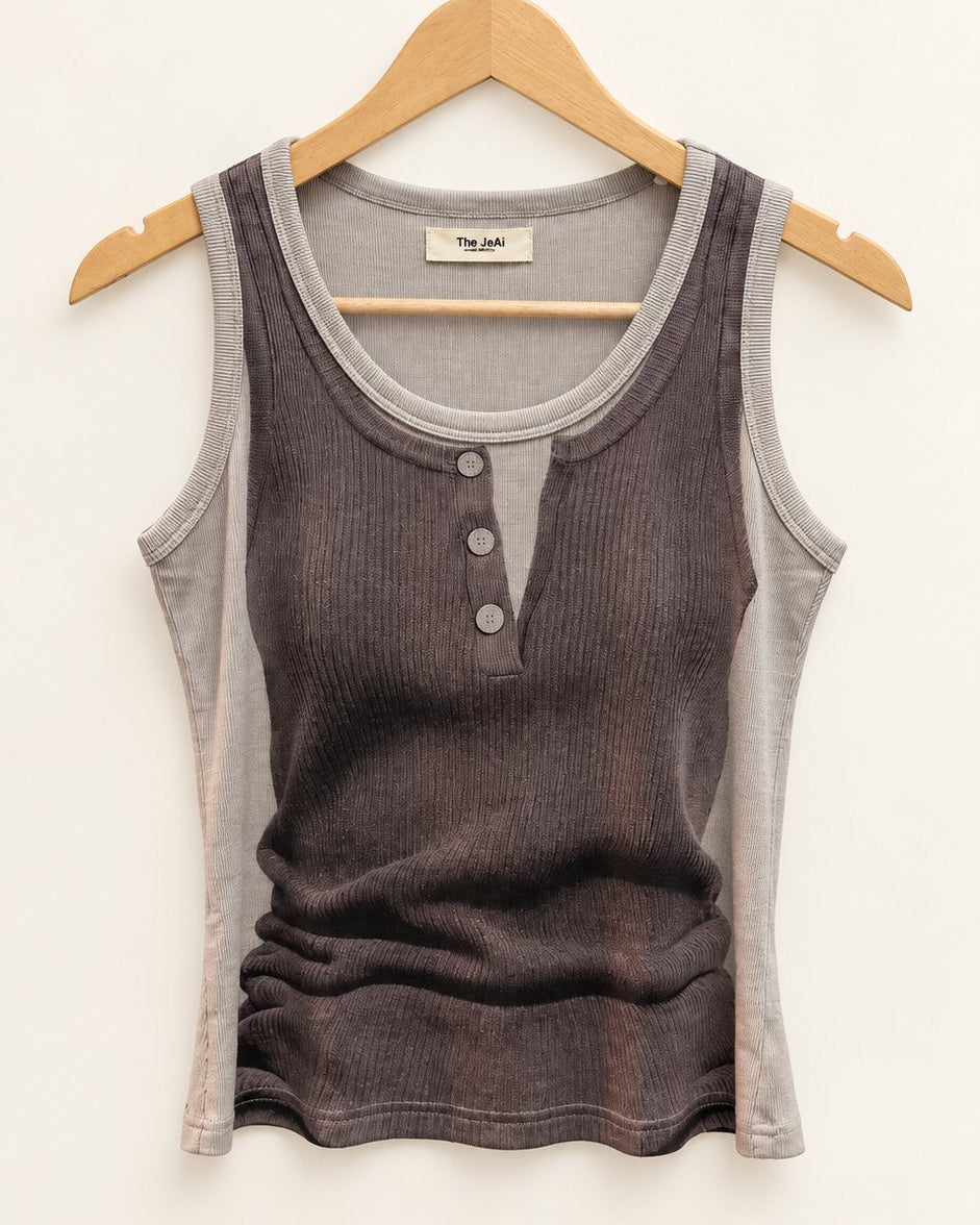 Layered Look Graphic Print Ribbed Tank Top — Gray · 원본 11 수정본