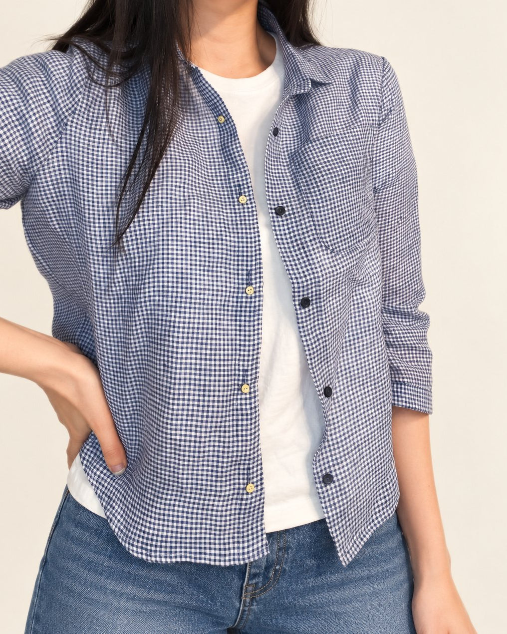 Audrey Gingham Linen Shirt — Blue · 원본 7 수정본
