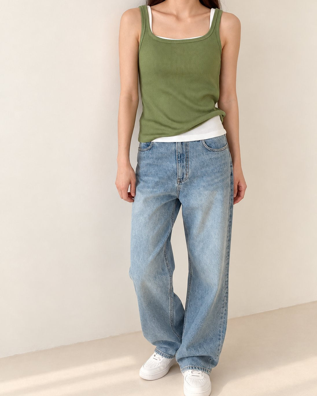 Ribbed Henley Tank Top — Green · 원본 9 수정본