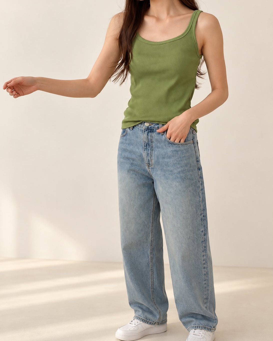 Ribbed Henley Tank Top — Green · 원본 1 수정본