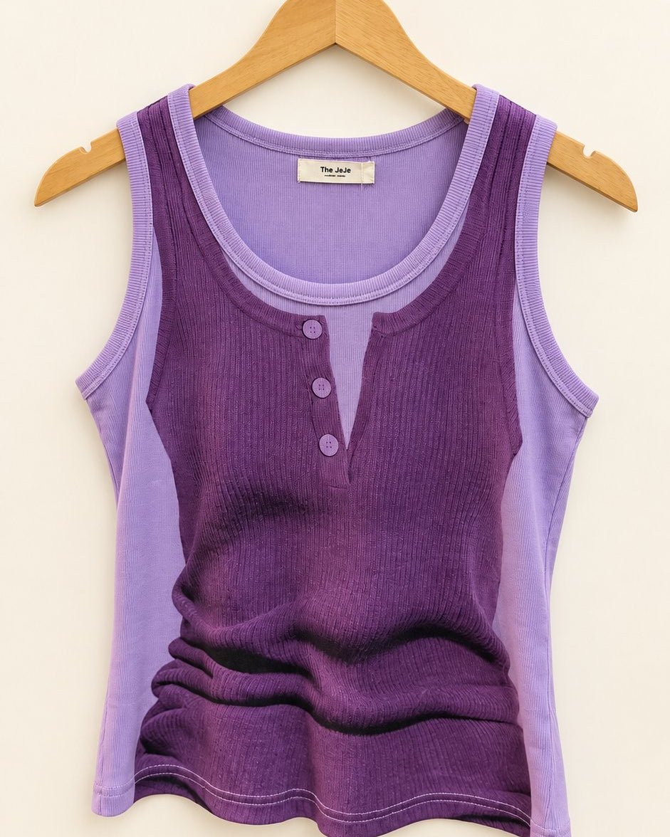 Layered Look Graphic Print Ribbed Tank Top — Light Purple · 원본 13 수정본