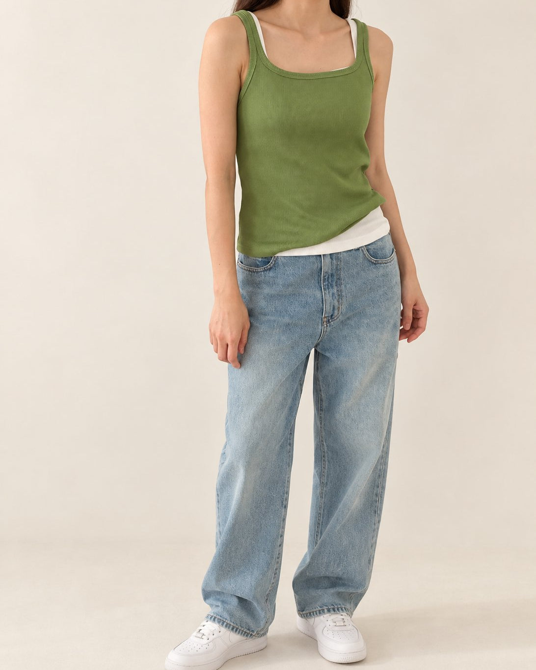 Ribbed Henley Tank Top — Green · 원본 11 수정본
