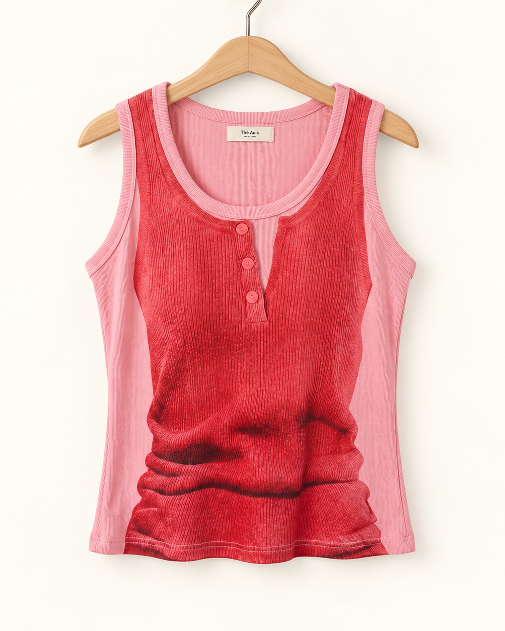 Layered Look Graphic Print Ribbed Tank Top — Red · 원본 3 수정본