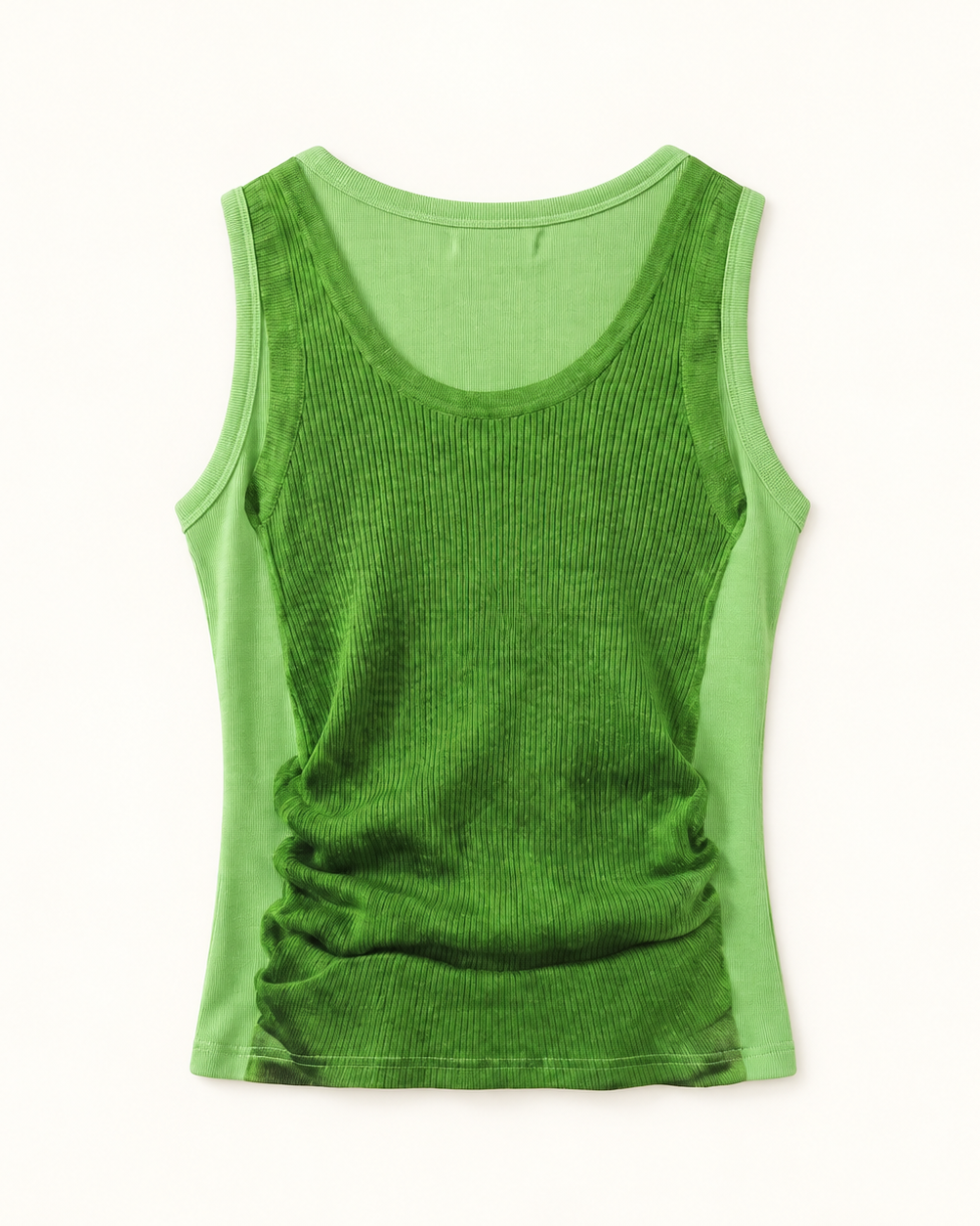 Layered Look Graphic Print Ribbed Tank Top — Green · 원본 6 수정본