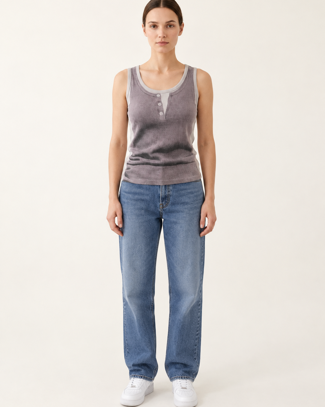 Layered Look Graphic Print Ribbed Tank Top — Gray · 원본 22 수정본