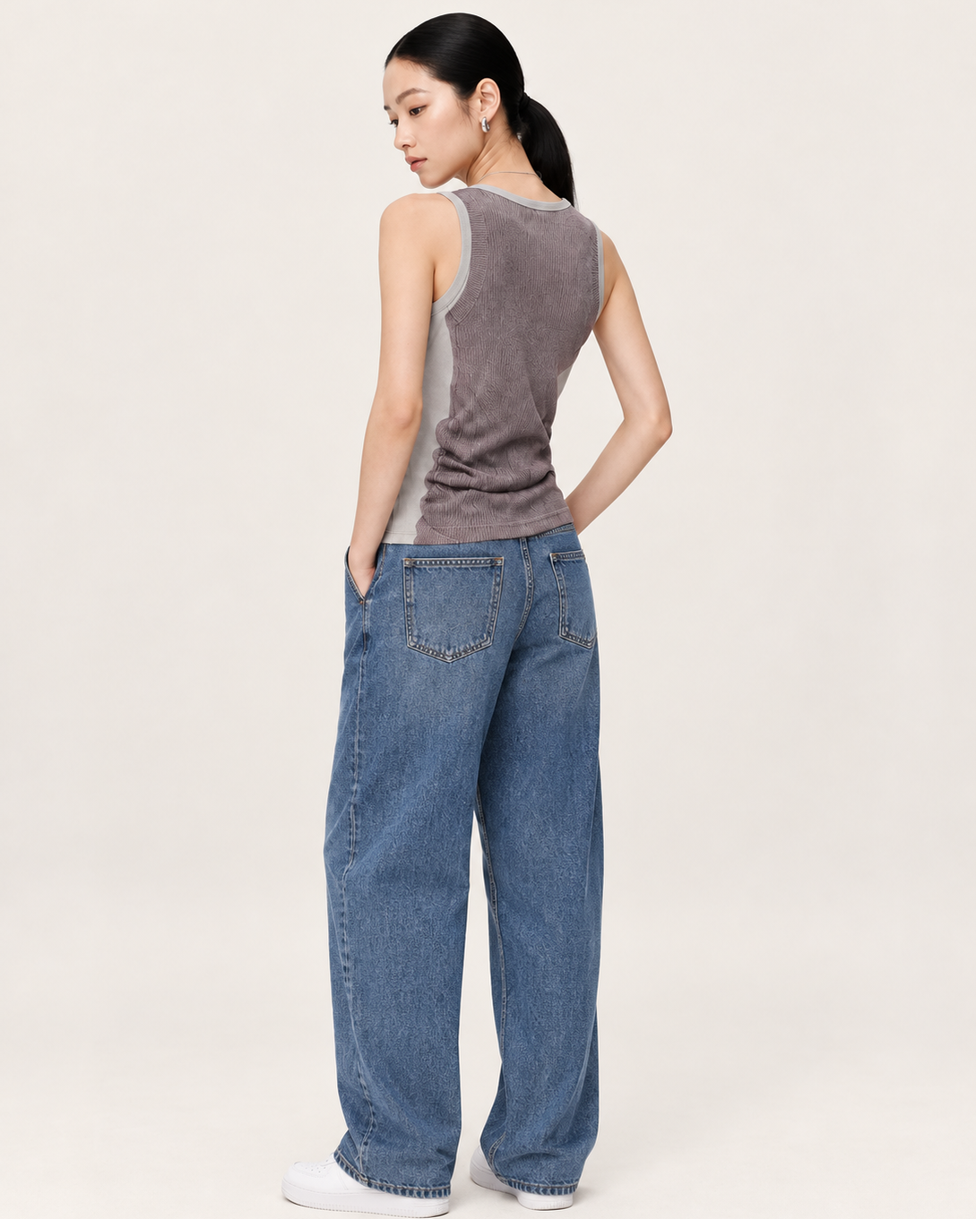 Layered Look Graphic Print Ribbed Tank Top — Gray · 원본 23 수정본