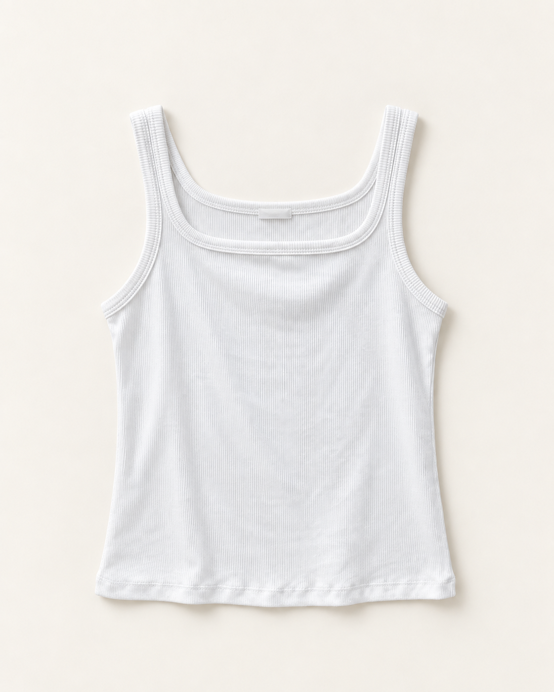 Ribbed Henley Tank Top — White — product view