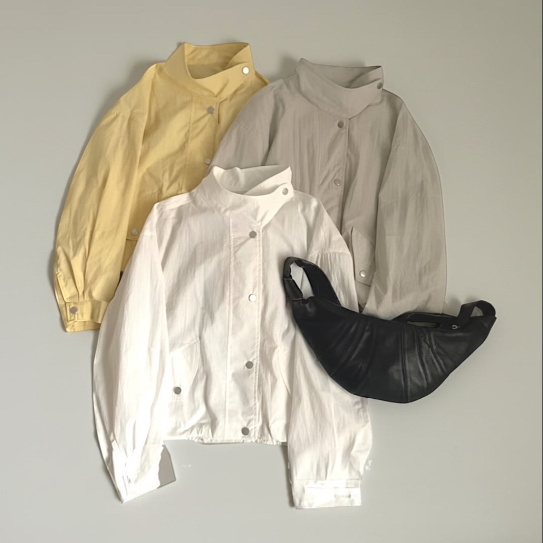 The JeJe Korea fashion&lifestyle 하이넥 경량 여름 재킷, 화이트, 코튼 90%, 나일론 4%, 스판 6% 소재