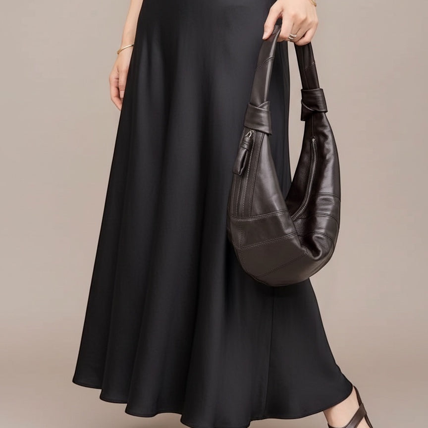 The JeJe Korea fashion&lifestyle 프리미엄 램스킨 너트 호보 백, 다크 브라운 컬러, 가죽 소재