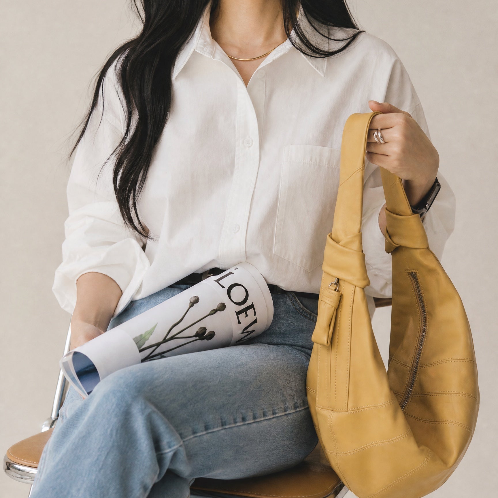 The JeJe Korea fashion&lifestyle 10-272 프리미엄 램스킨 너트 호보백, 옐로우 컬러