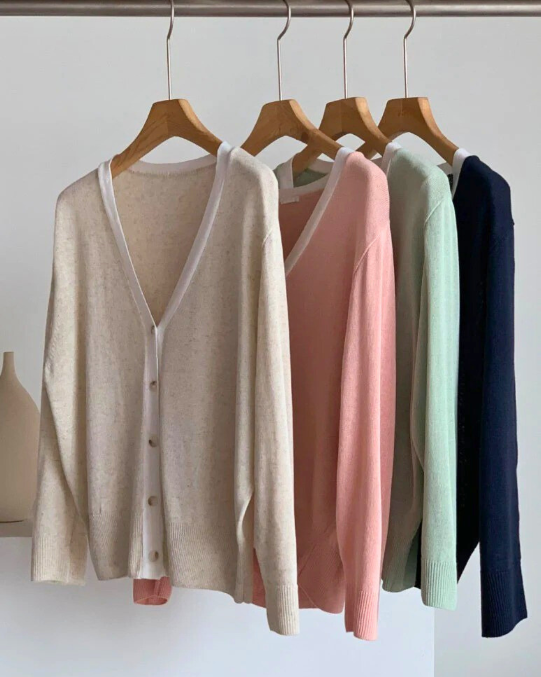 Linen Two-Tone Cardigan |V-Neck Cardigan | Made in Korea