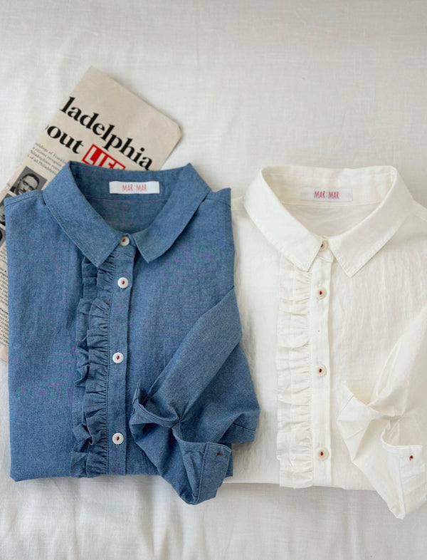 Romantic Double Ruffle Cotton Shirt