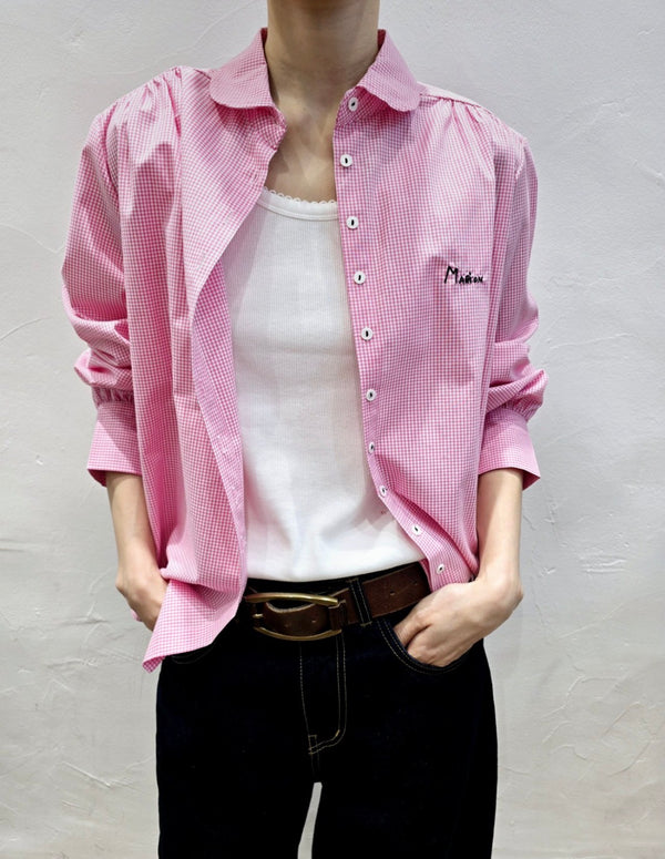 Mini Checkered Shirred Shoulder Shirt