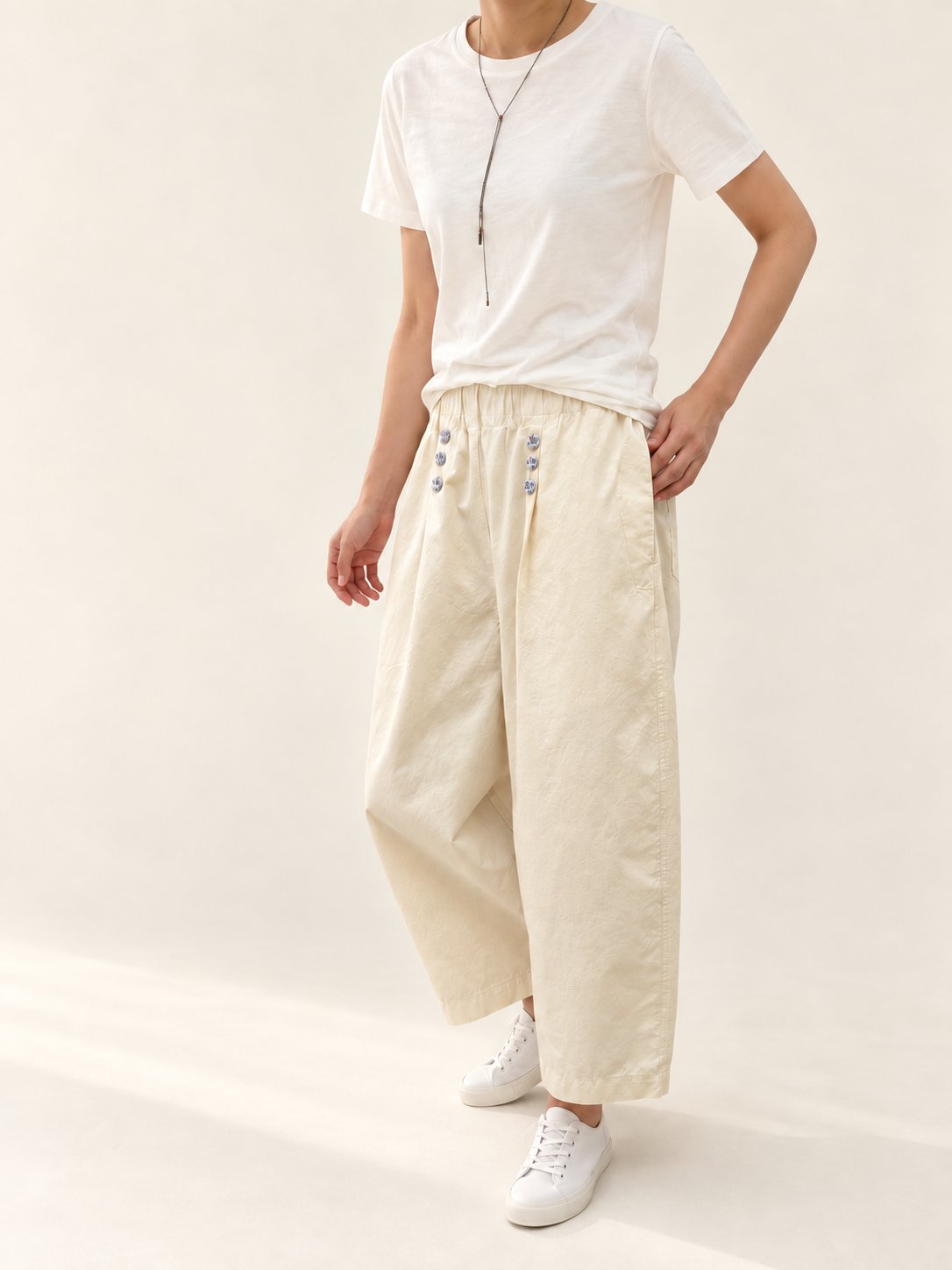 Button Front Cotton Pants — Cream · 원본 8 수정본