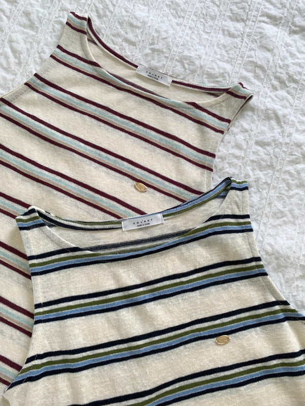 Stripe Linen Blended Sleeveness Knit