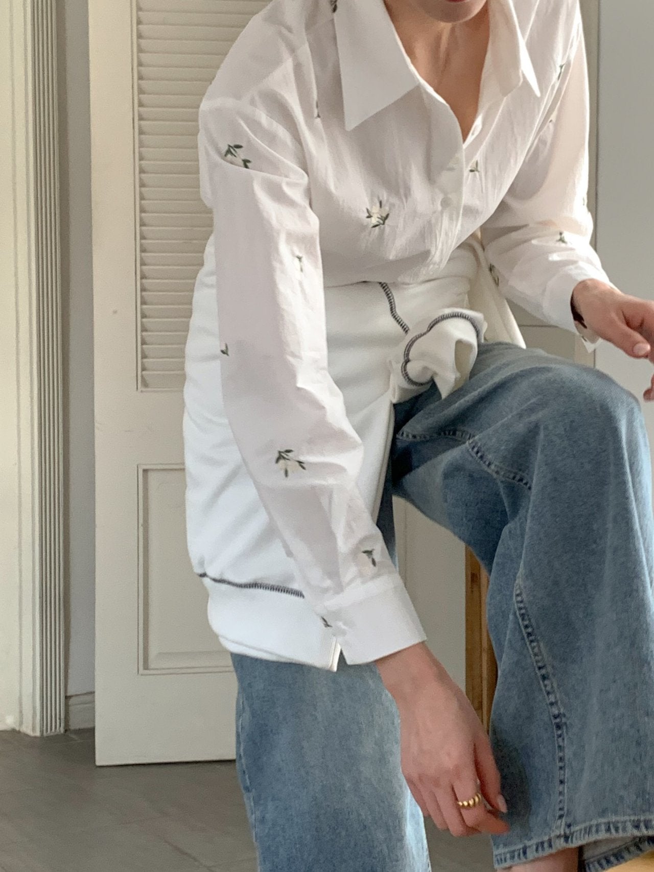 Flower Embroidered Shirt