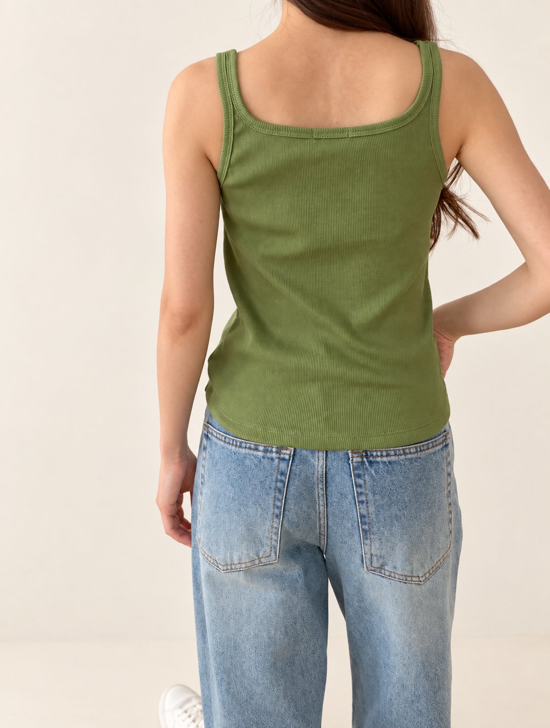 Ribbed Henley Tank Top — Green · 원본 8 수정본