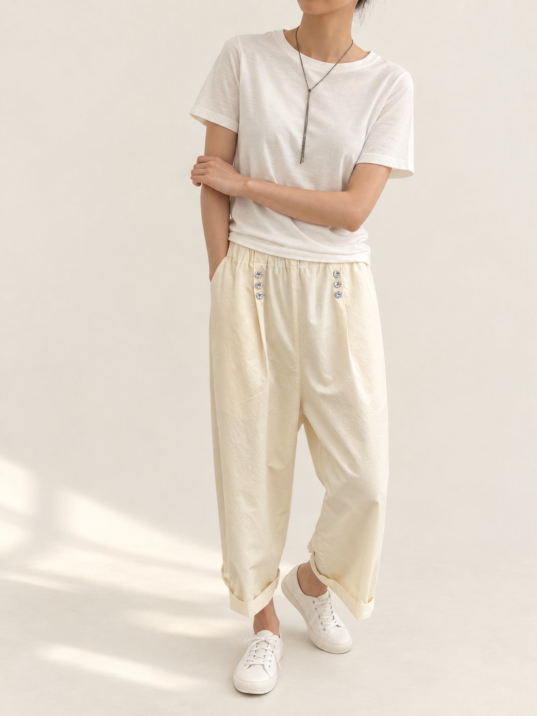 Button Front Cotton Pants — Cream · 원본 6 수정본