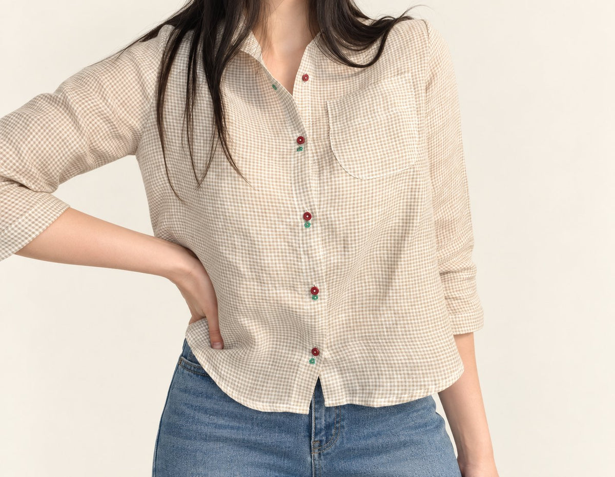 Audrey Gingham Linen Shirt — Beige (사진 색상) · 원본 4 수정본