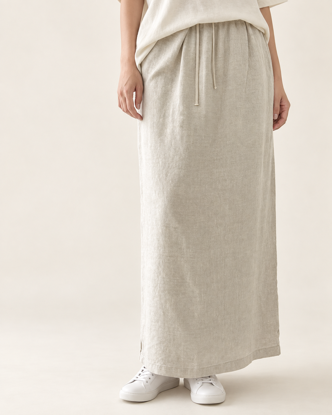 Straight fit Linen Banding Skirt — Beige · 원본 1 수정본