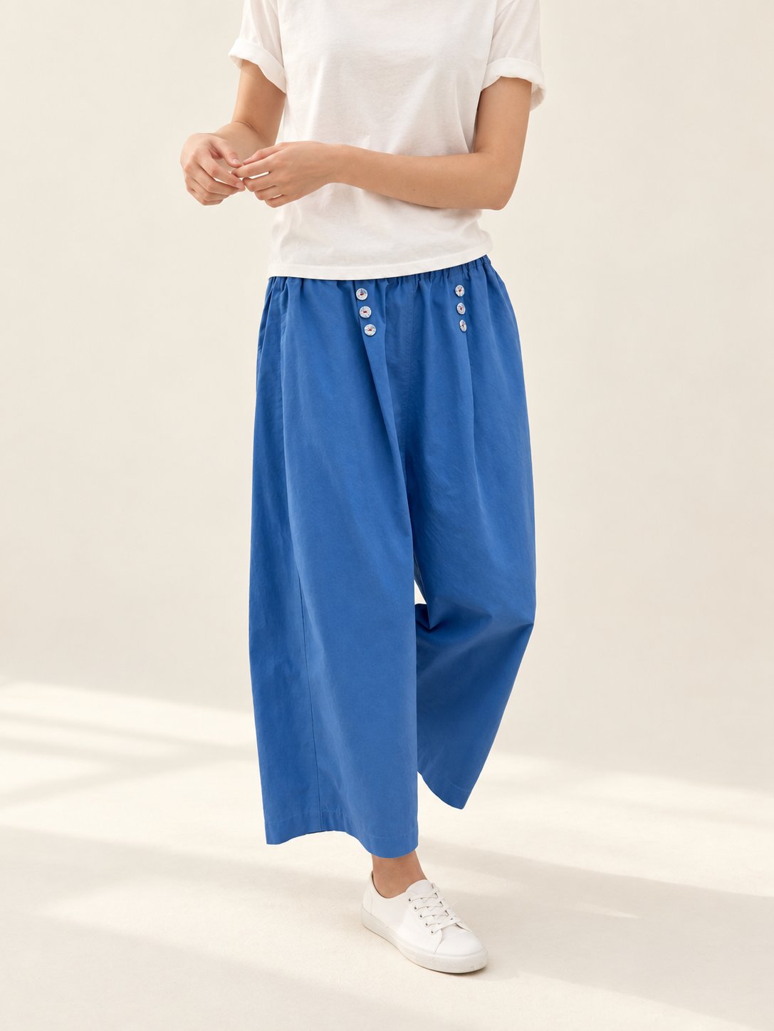 Button Front Cotton Pants — Blue · 원본 13 수정본