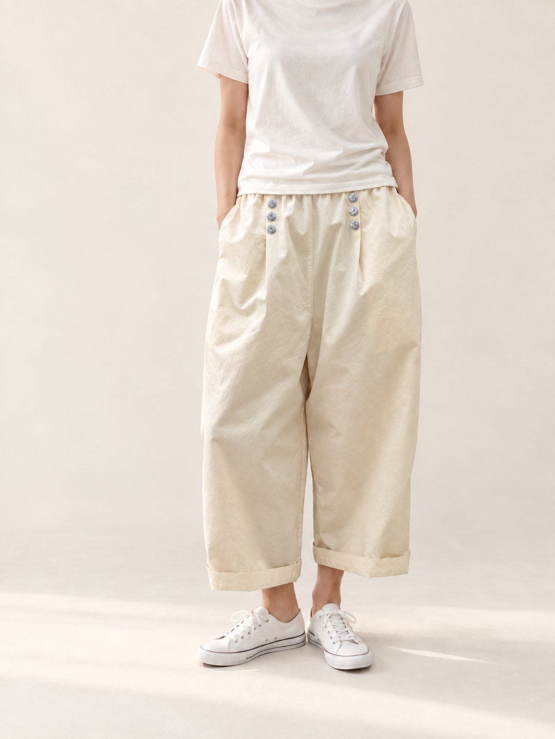 Button Front Cotton Pants — Cream · 원본 5 수정본