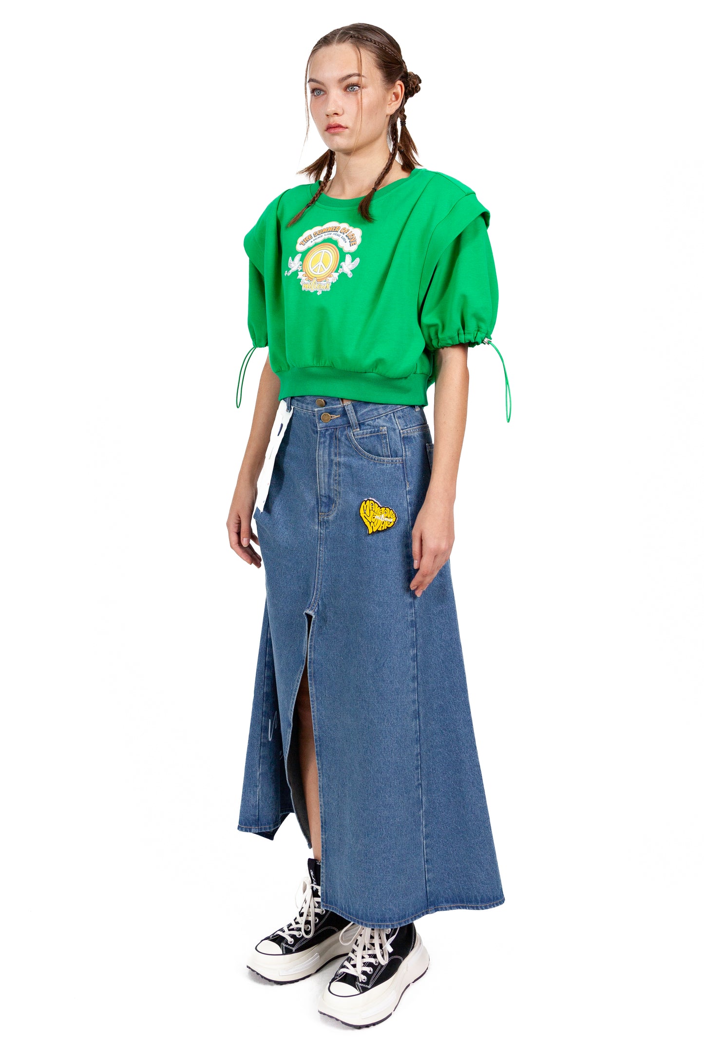 Deconstructed Denim Skirt Long