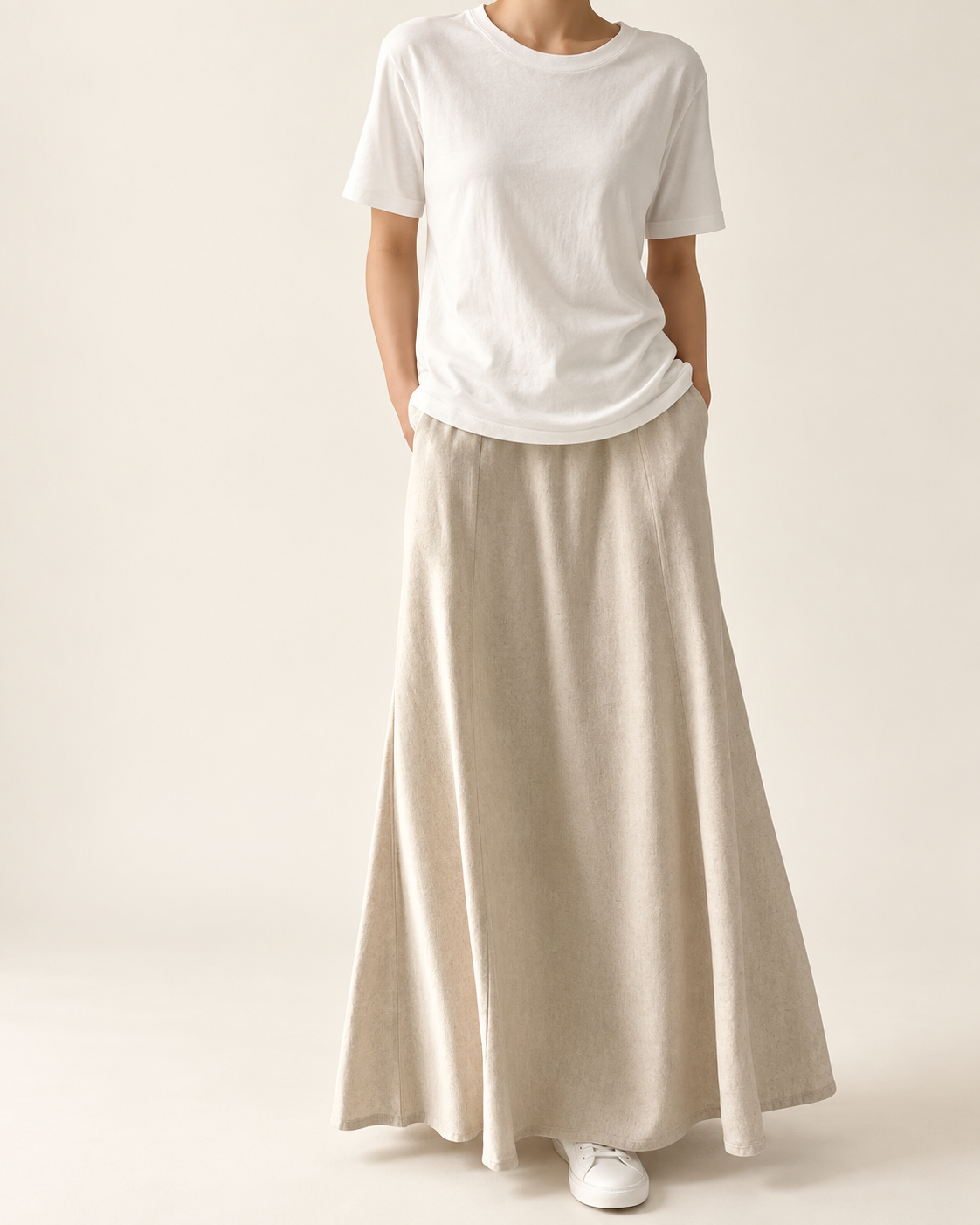 Slim cut linen pocket banding long skirt — 원본 색상 · 원본 2 수정본