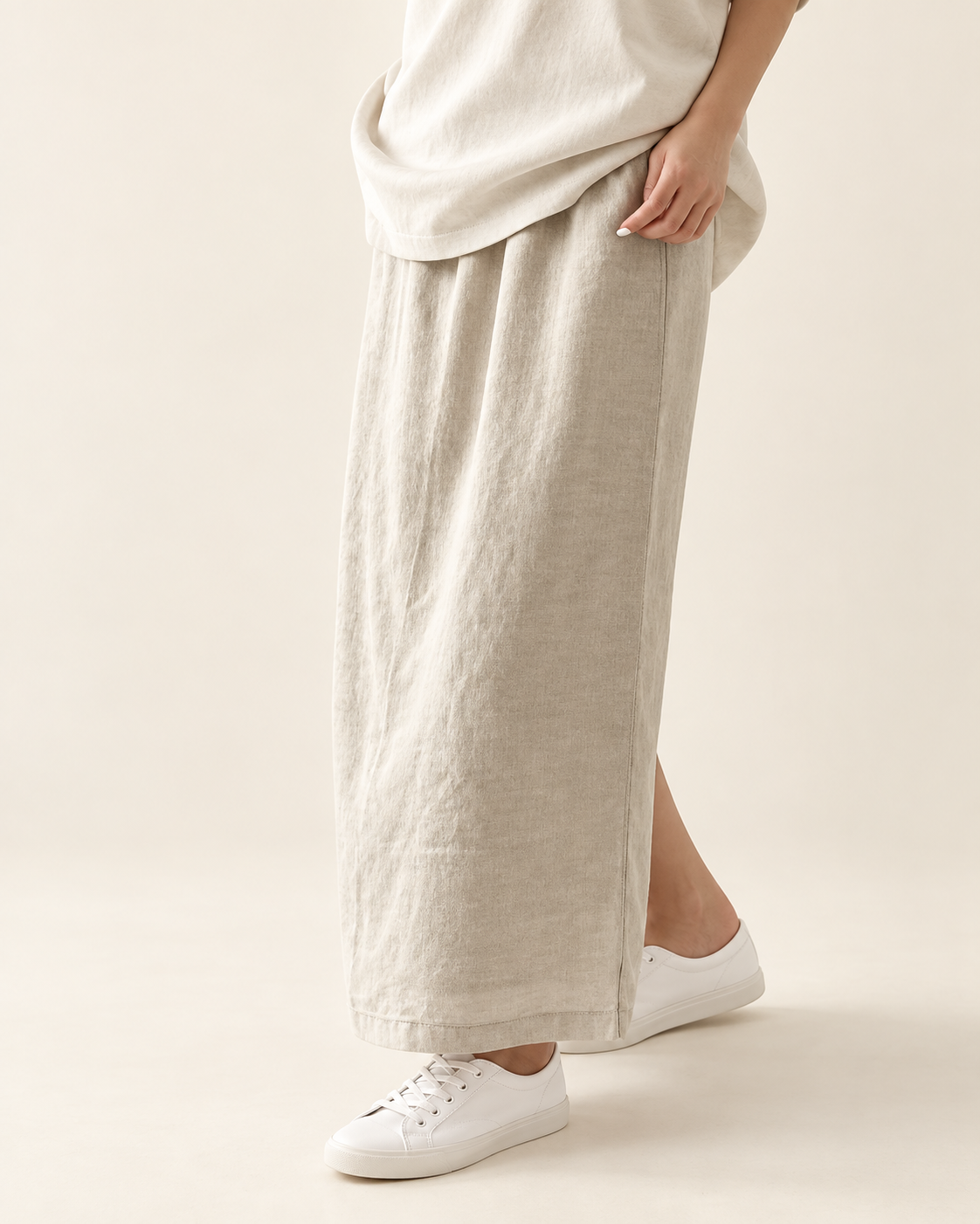 Straight fit Linen Banding Skirt — 원본 색상 · 원본 2 수정본
