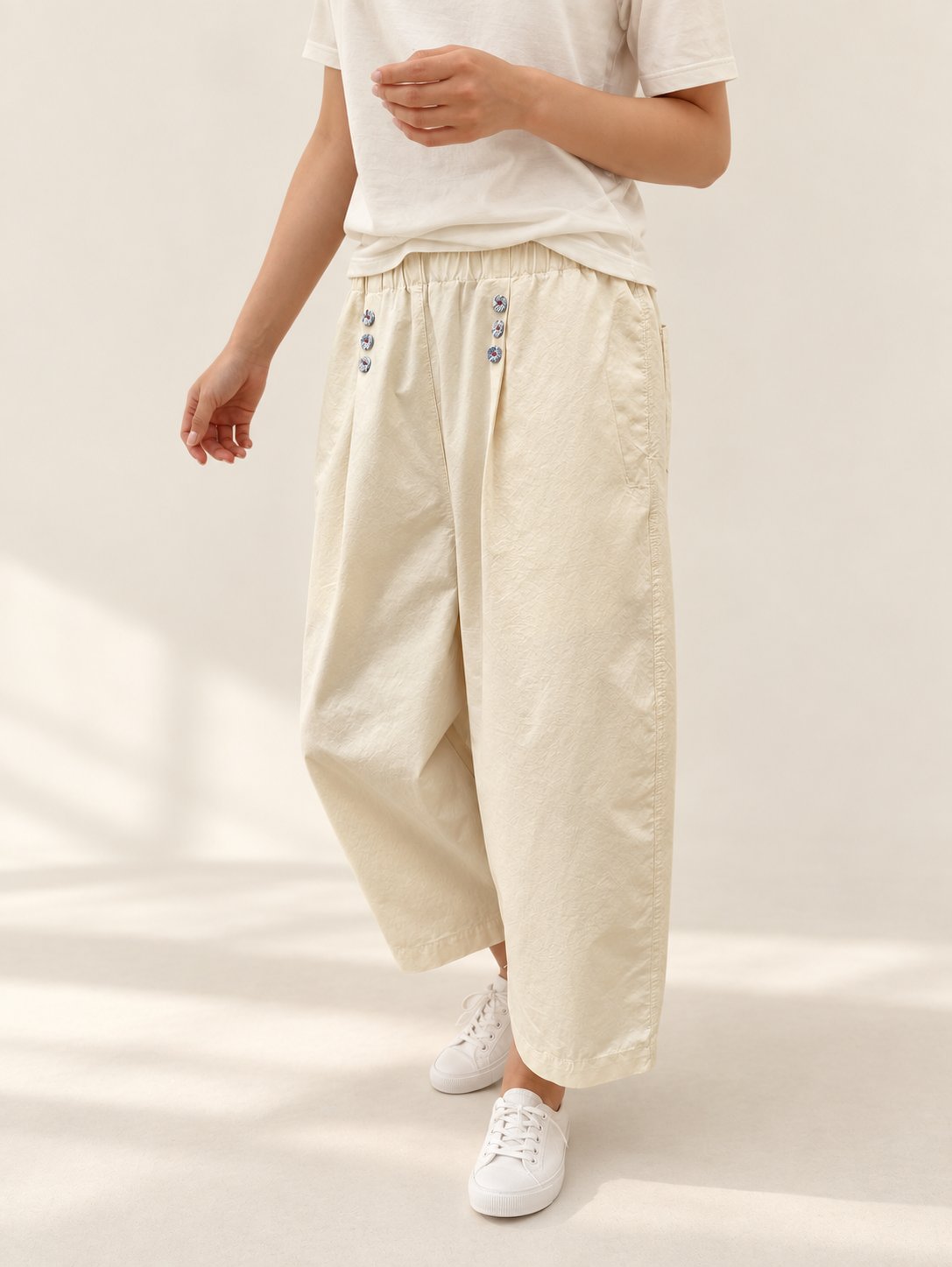 Button Front Cotton Pants — Cream · 원본 10 수정본