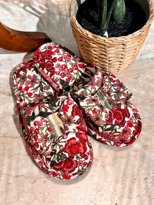 Red floral slippers