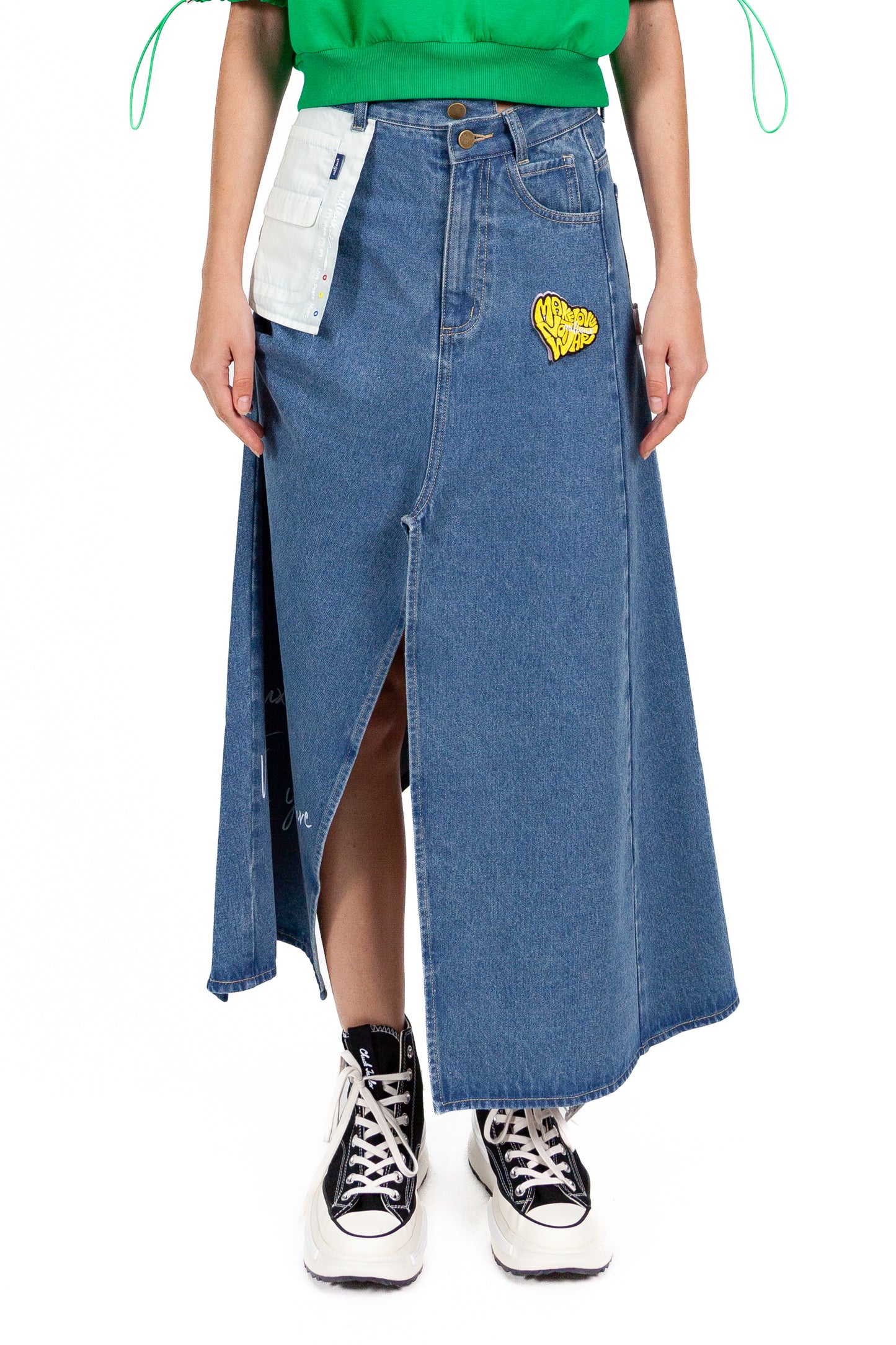 Deconstructed Denim Skirt Long