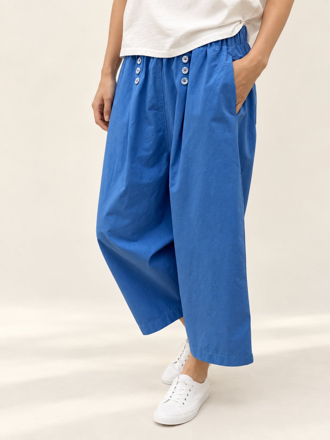 Button Front Cotton Pants — Blue · 원본 20 수정본