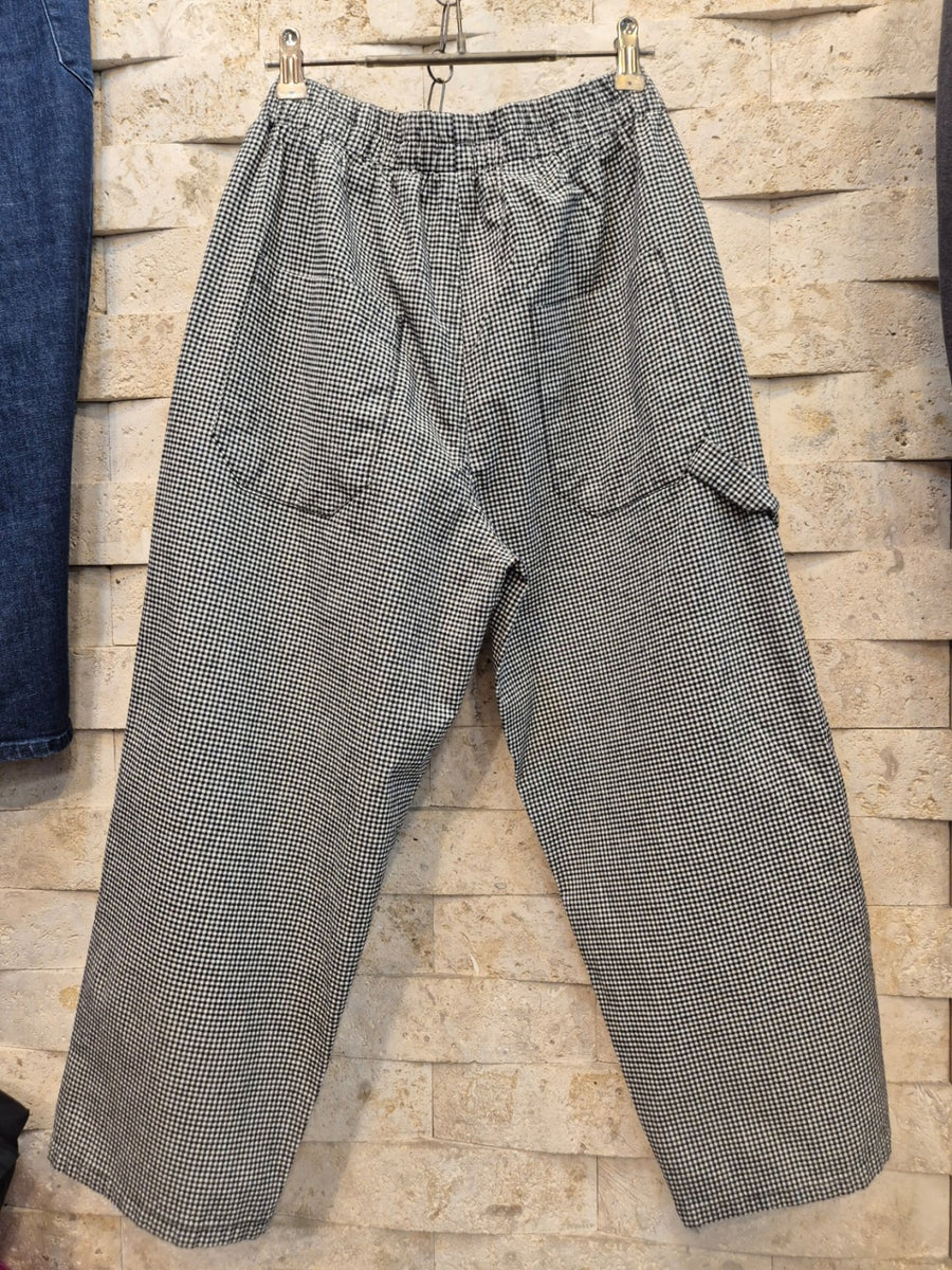 Black Check Wide Fit Banding Pants