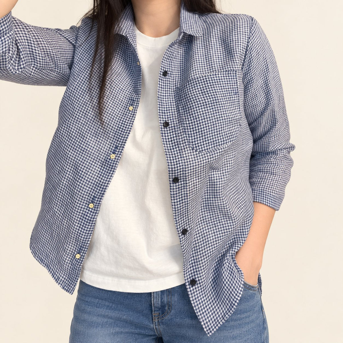 Audrey Gingham Linen Shirt — Blue · 원본 6 수정본