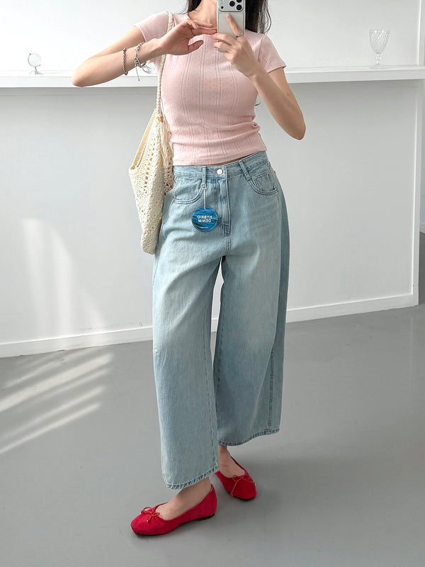 Cropped Wide Darted Denim Pants